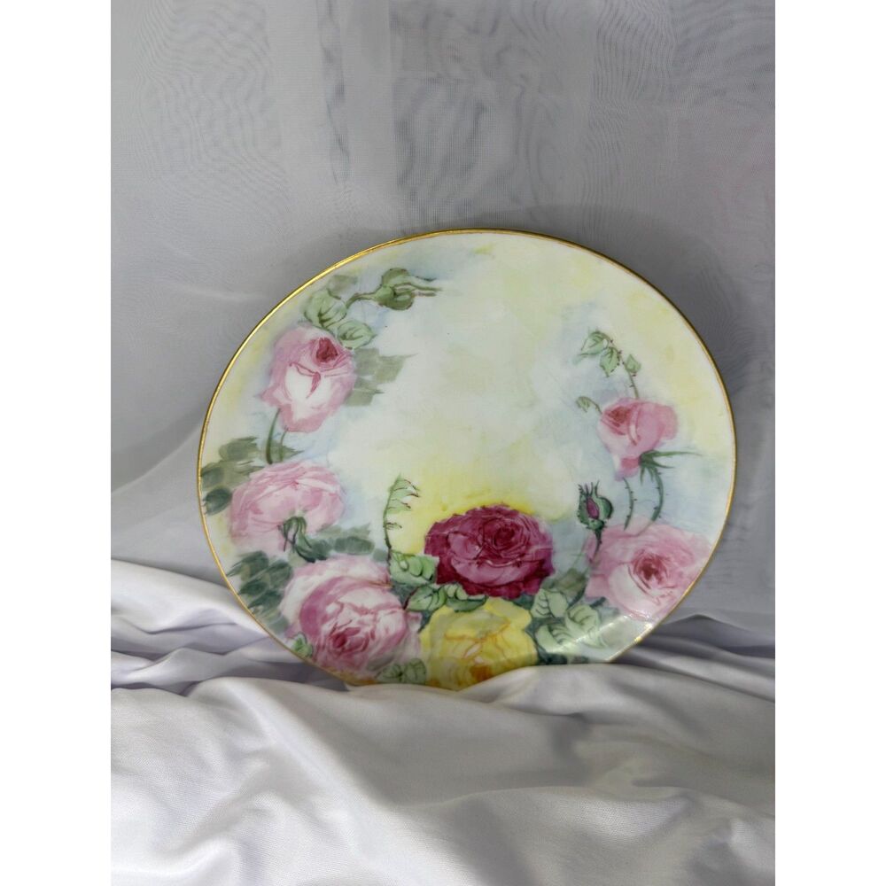 Haviland Limoges France Hand Painted Rose Plate Gold Rim Floral Vintage Decor